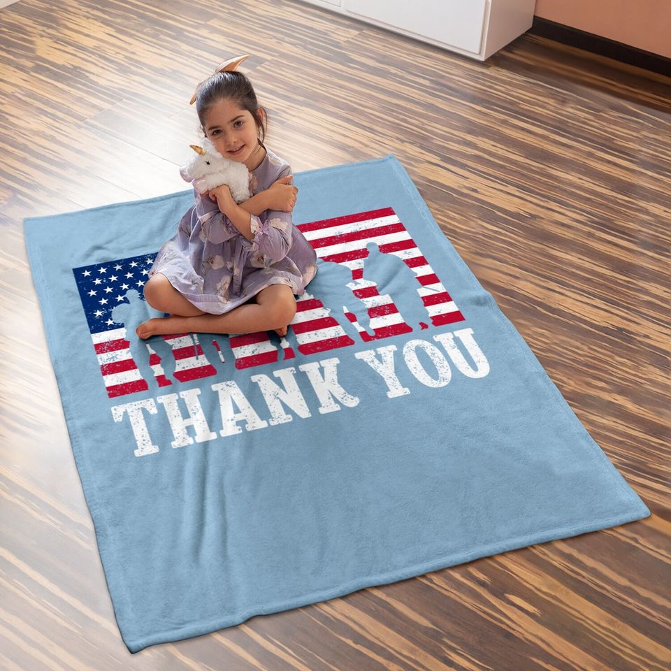 Patriotic American Flag Thank You Girls Boys Baby Blanket