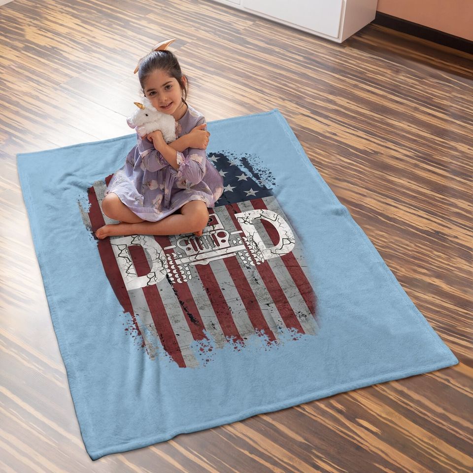 Jeep Dad American Flag Baby Blanket