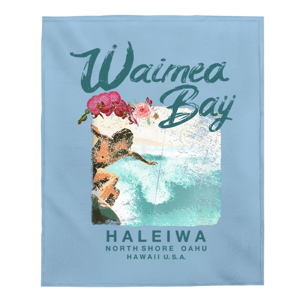 Waimea Bay Hawaii Vintage Hawaiian Surf Baby Blanket
