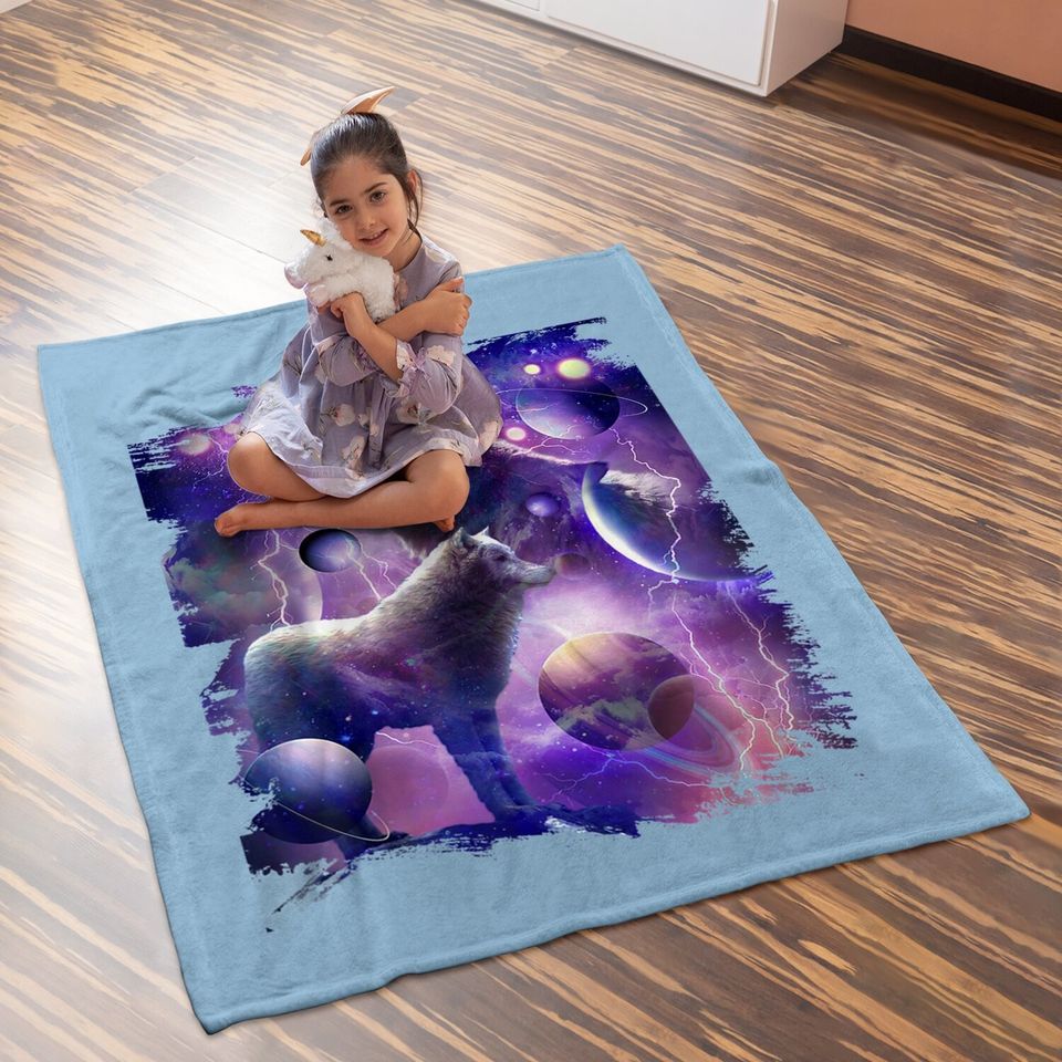 Cosmic Wolf Howling At Moon In Spacet Baby Blanket