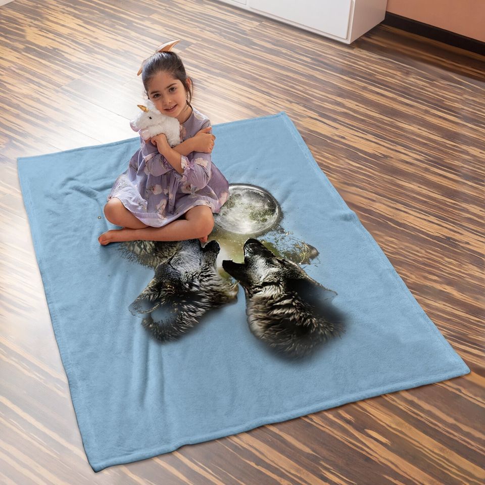 Howling At The Moon Wolves Animal Baby Blanket