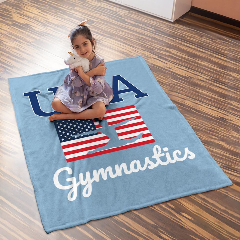 Girl Tumbling Team Gear Gymnastics Usa American Flag Baby Blanket