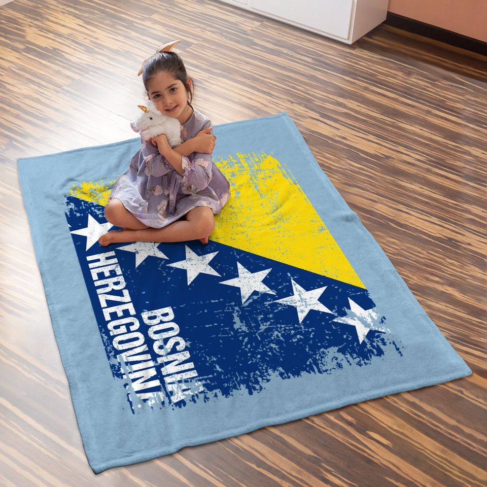 Bosnia Flag Vintage Distressed Baby Blanket