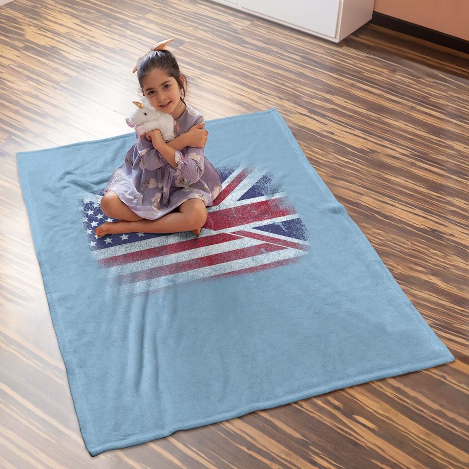British American Flag Great Britain Union Jack Baby Blanket.