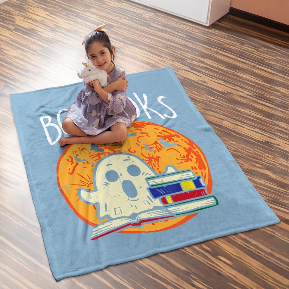 Boooks Moon Ghost Halloween Bookworm Librarian Teacher Book Baby Blanket