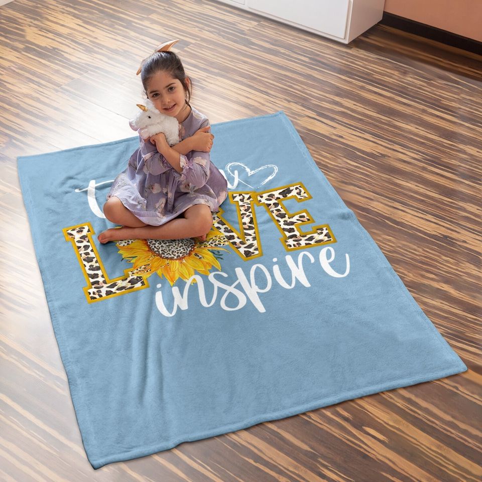 Teach Love Inspire Cute Sunflower Leopard Cheetah Print Gift Baby Blanket