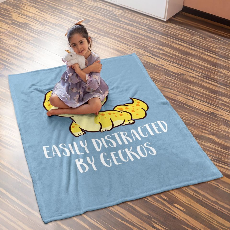 Easily Distracted By Geckos Cute Leopard Lizard Baby Blanket