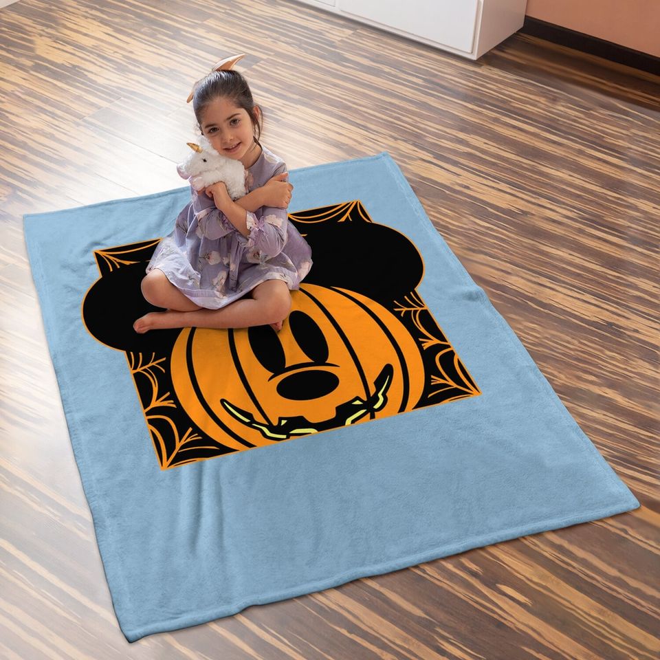 Mickey Mouse Pumpkin Web Halloween Baby Blanket