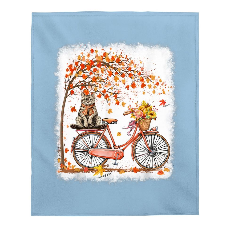 Retro Bicycle Cat Autumn Leaves Fall Thanksgiving Baby Blanket