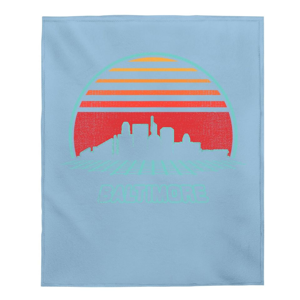 Baltimore City Skyline Retro 80s Style Souvenir Baby Blanket