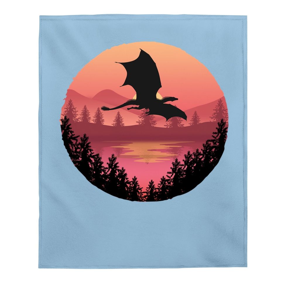 Flying Dragon - Water Sunset Fantasy / Sci-fi Art Baby Blanket