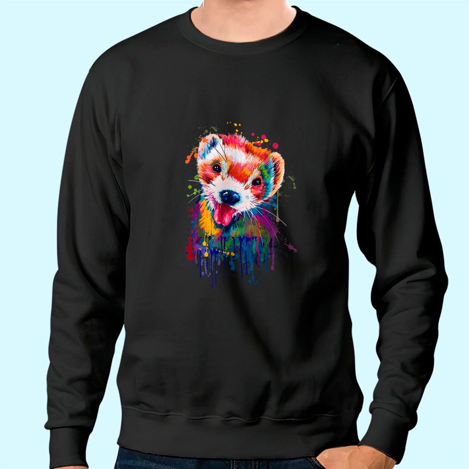 Ferret Face Graphics Hand Drawn Splash Art Pet Lover Sweatshirt