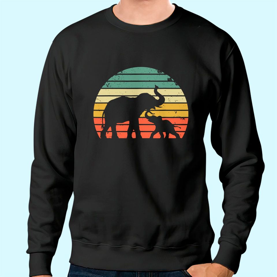 Vintage Elephant Sweatshirt Retro Sunset Colors Silhouette Sweatshirt