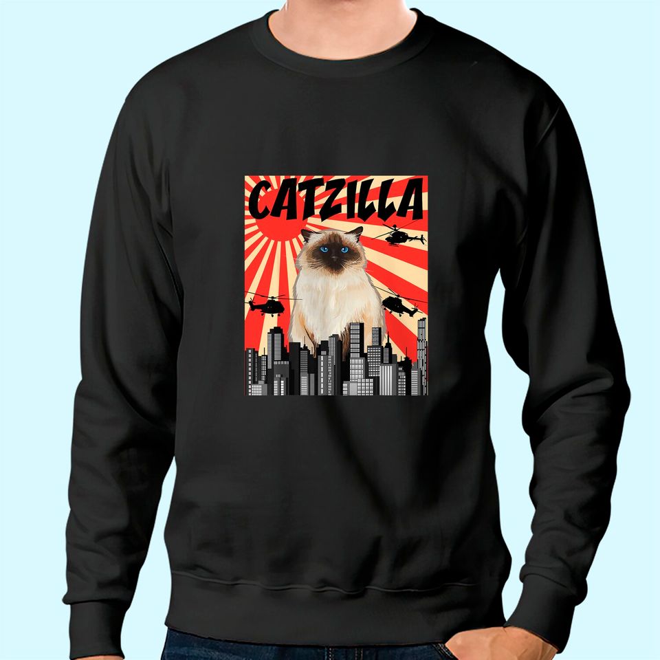 Retro Japanese Catzilla Himalayan Cat Sweatshirt