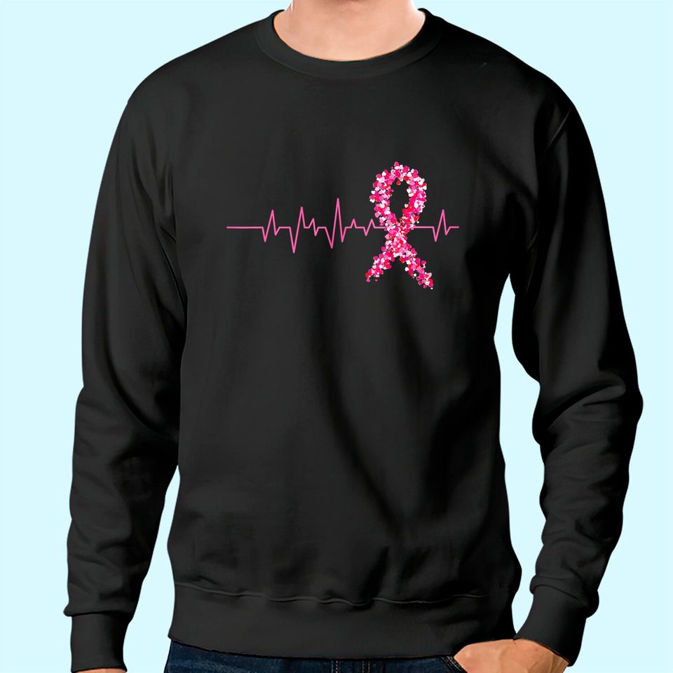 Pink Heartbeat Ribbon Breast Cancer Sweatshirt Warrior Women Sweatshirt