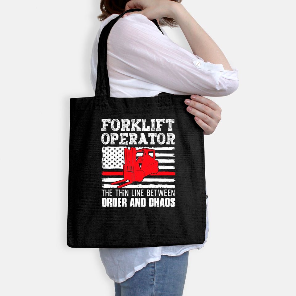 Forklift Operator The Thin Line American Flag Tote Bag