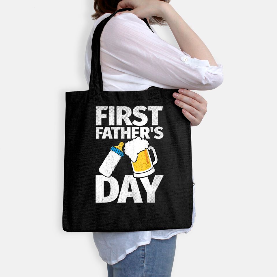 Mens First Father's Day Gift Beer Baby Bottle Dad Daddy Funny Tote Bag
