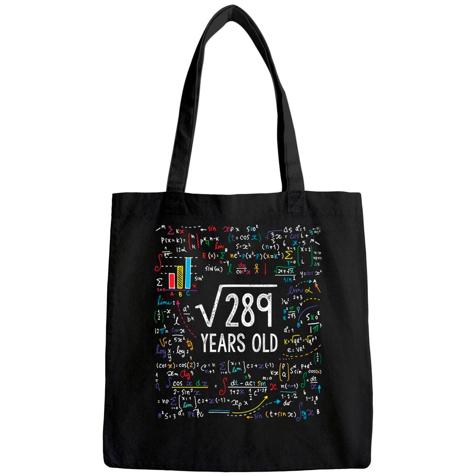 Square Root Of 289 17th Birthday 17 Year Old Gifts Math Bday Tote Bag