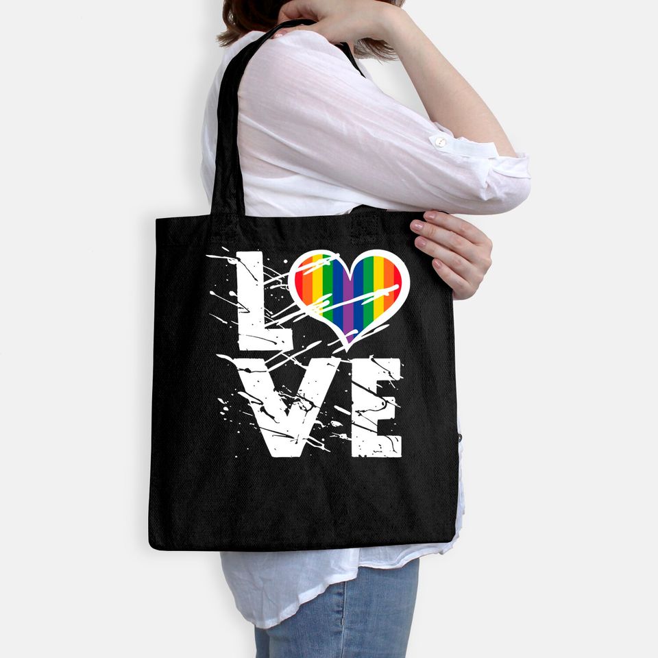 Men's Love Tote Bag Tops Love Rainbow Heart Tote Bag Tops LGBTQ Pride