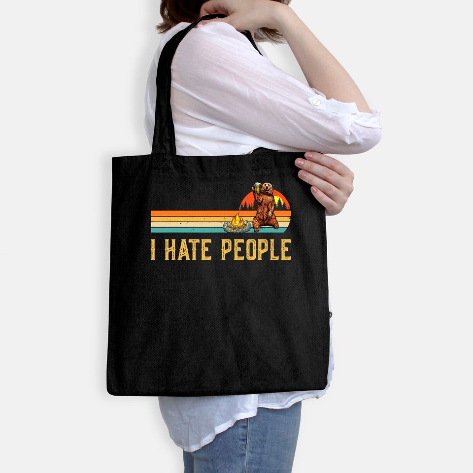 Bear Camping Tote Bag I Hate People Bear Drinking Outdoor Lover Tote Bag