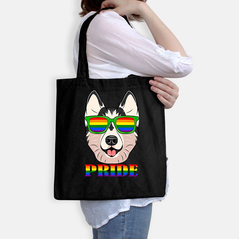 Husky LGBT Flag Glass Tote Bag Flag LGBT Rights Gay Pride Month Transgender Pullover (Unisex Tote Bag; Black)