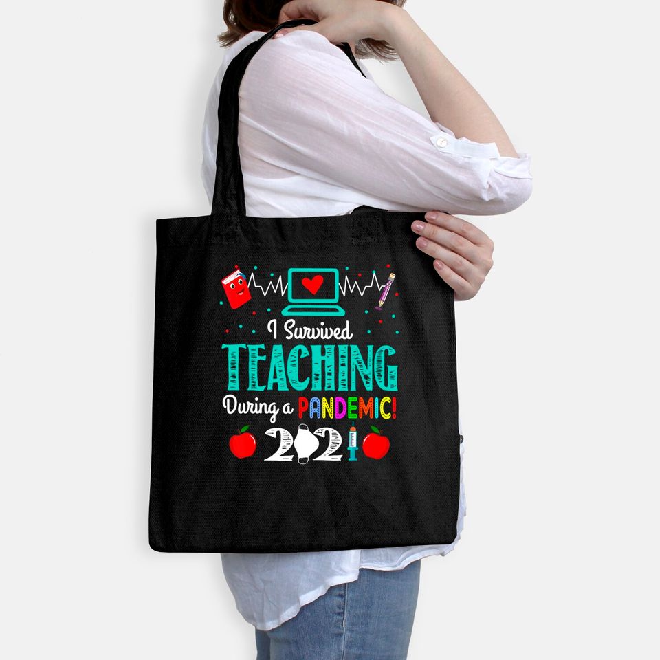 I Survived Teaching During Pandemic Tote Bag, Last Day Of School Tote Bag For Teachers, School Apparel, Last Day Of School
