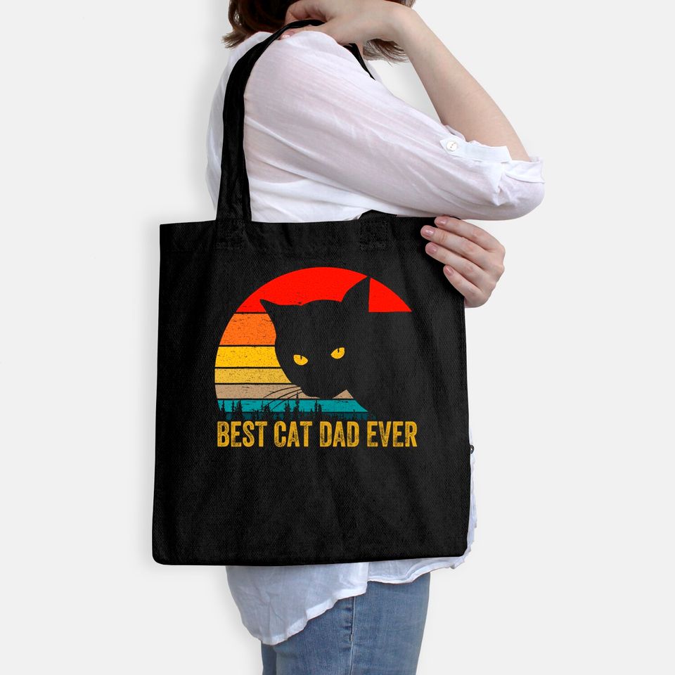 Vintage Best Cat Dad Ever Men Bump Fit Fathers Day Gift Tote Bag