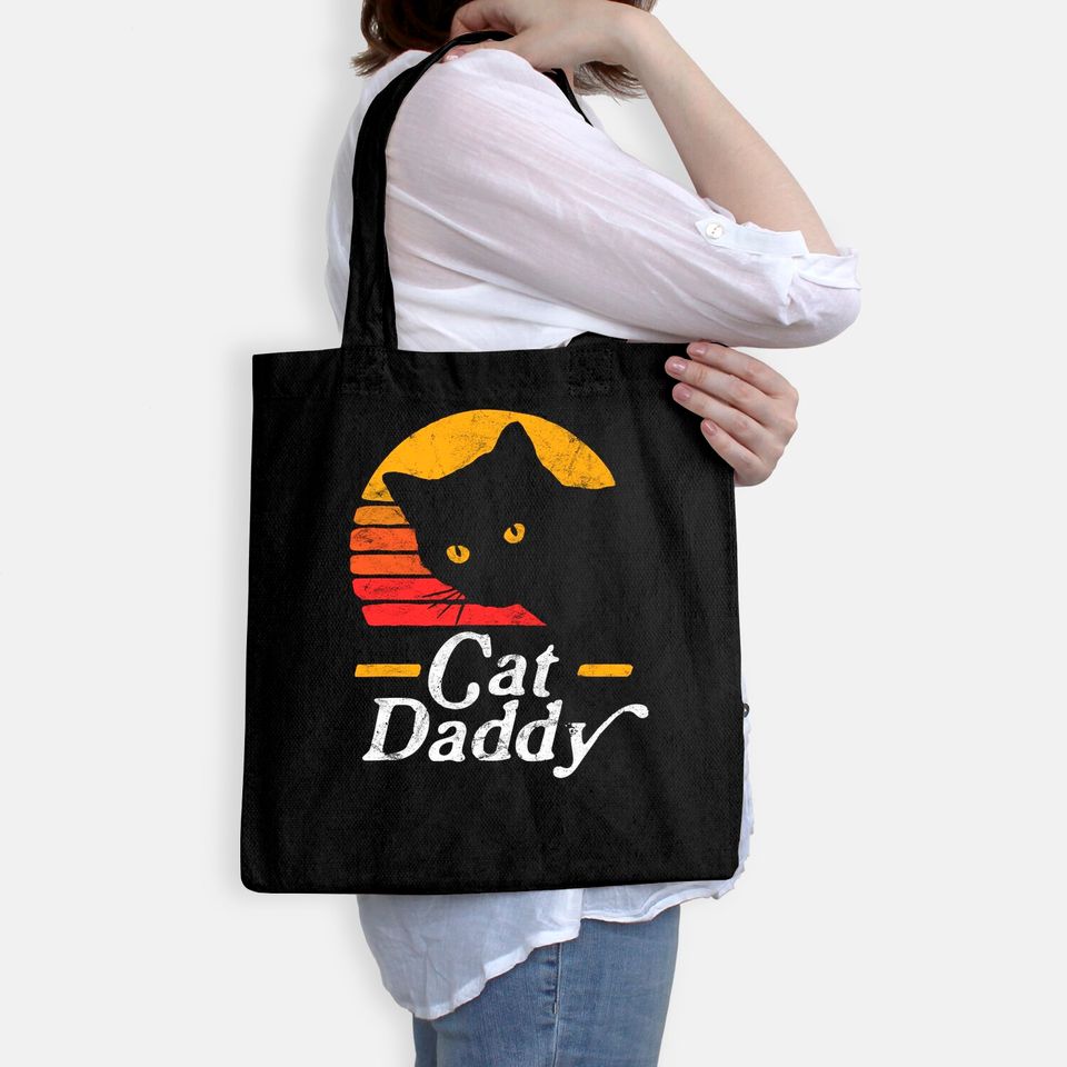 Cat Daddy Vintage Eighties Style Cat Retro Distressed Tote Bag