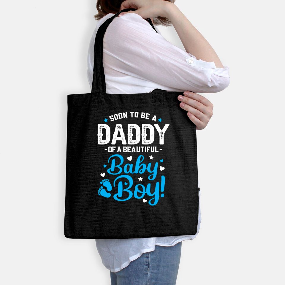 Mens Soon To Be A Daddy Of A Baby Boy New Dad Expecting Father Tote Bag