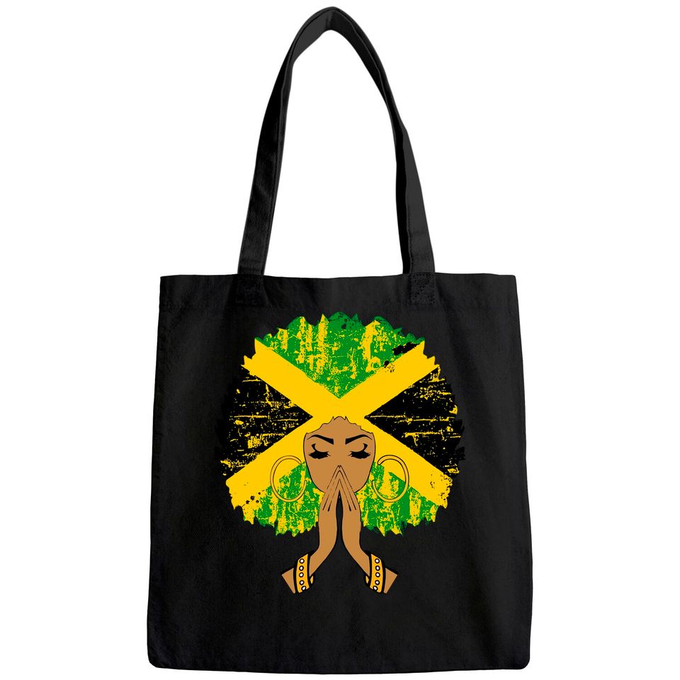 Jamaican Flag Black Woman Melanin Queen Afro Gift Tote Bag