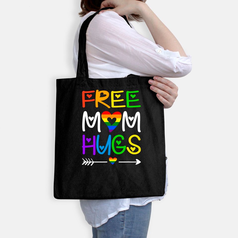 Free Mom Hugs Tote Bag Rainbow Heart LGBT Pride Month Tote Bag