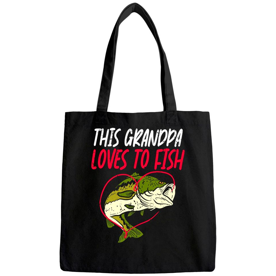 Mens This Grandpa Loves To Fish Bass Fishing Family Matching Gift Tote Bag