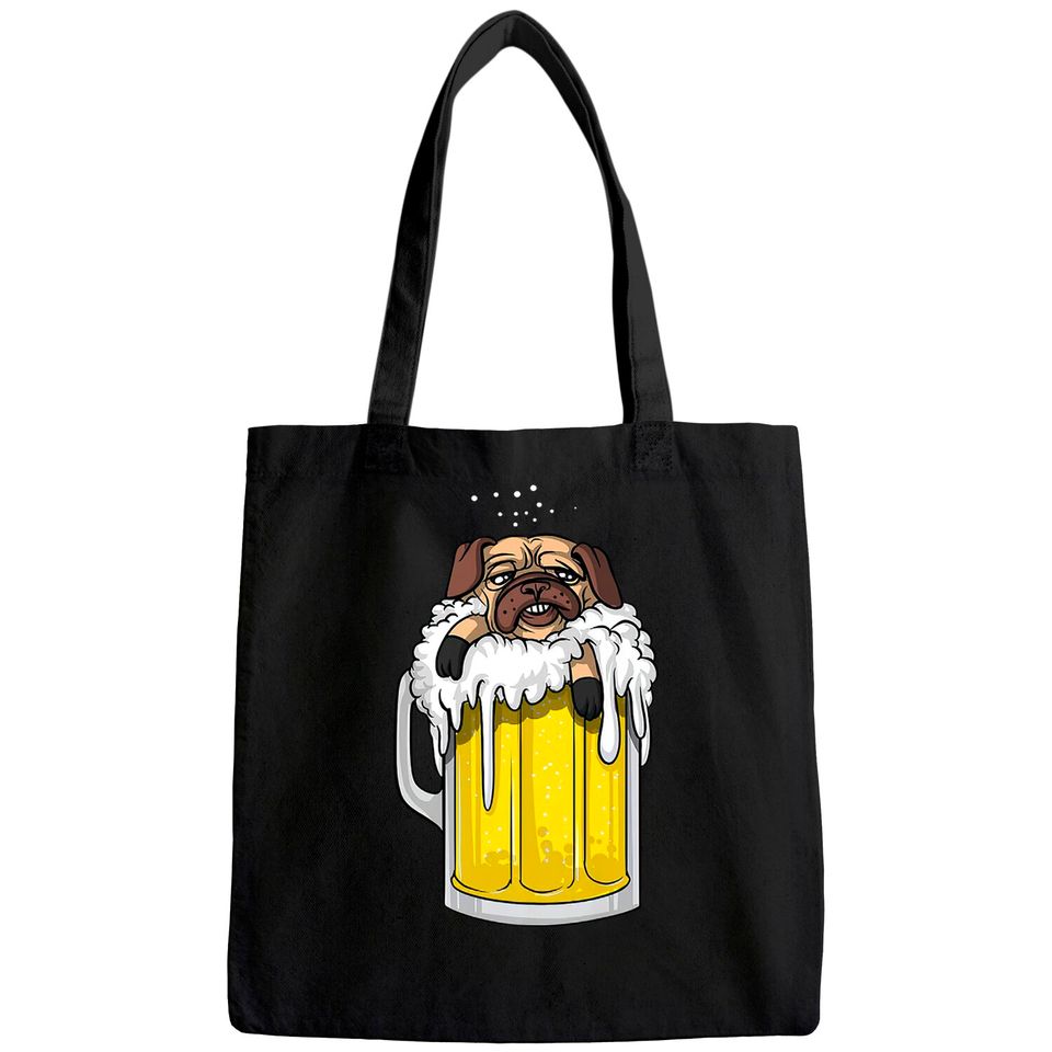 Pug Dog Beer Drinking Party Funny Men Women Premium Tote Bag