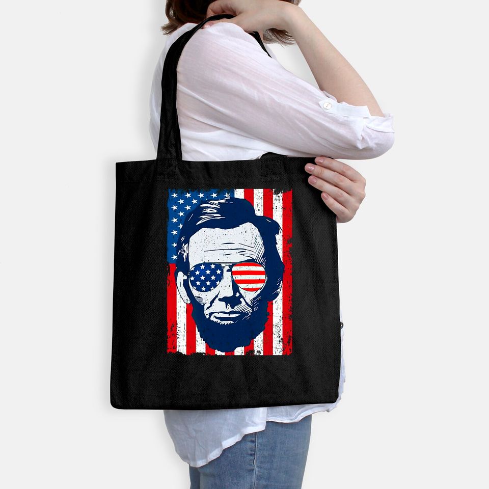 Abe Lincoln Beard Sunglasses & American Flag 4th Of July Tote Bag