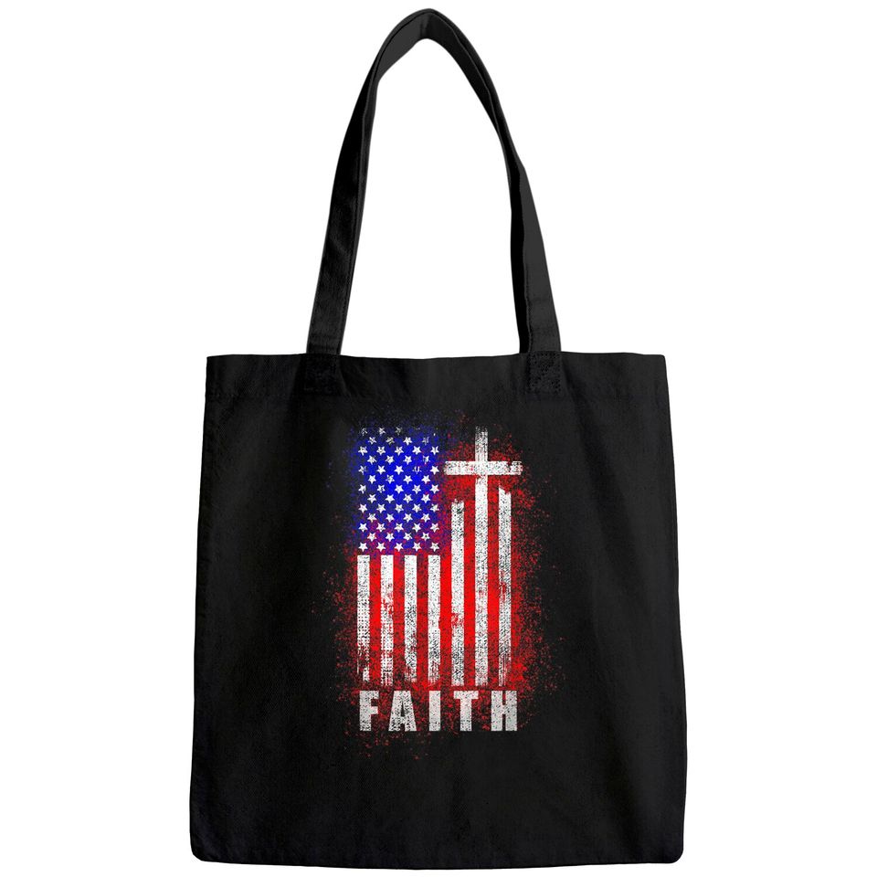 Patriotic Christian Faith Love Jesus American Flag Cross Tote Bag