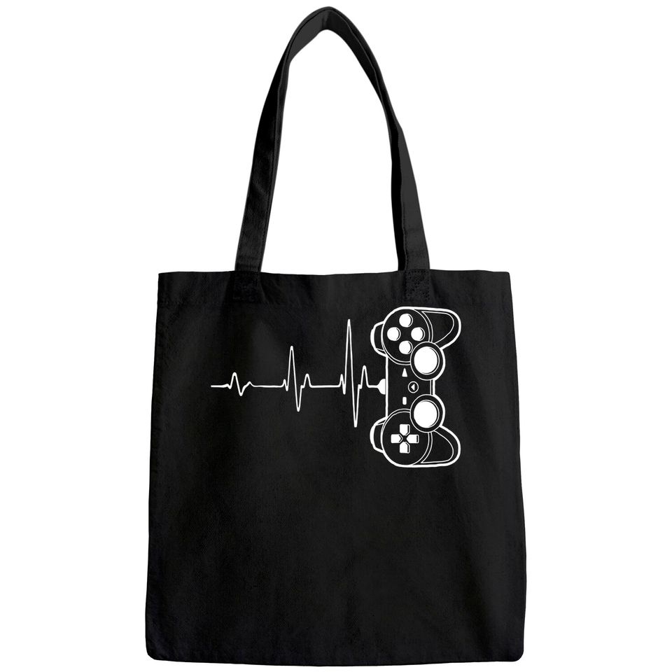 Gamer Heartbeat Tote Bag Video Game Lover Gift Tee