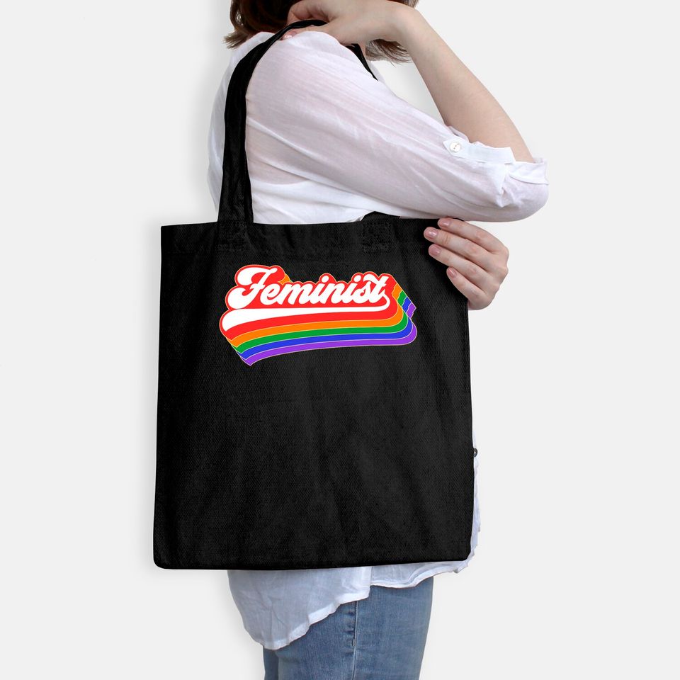 Feminist Tote Bag. Retro 70's Feminism Tote Bag. Vintage Rainbow
