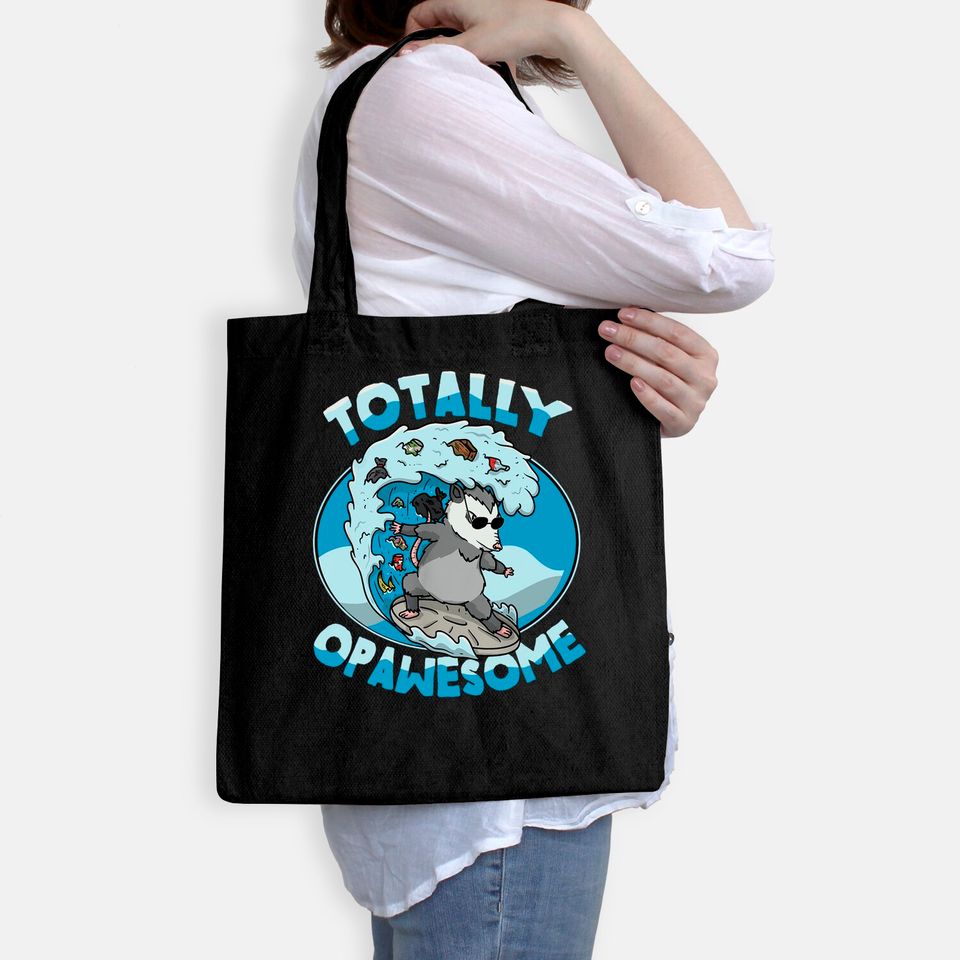 Funny Opossum Possum Totally Opawesome Surfing Tote Bag