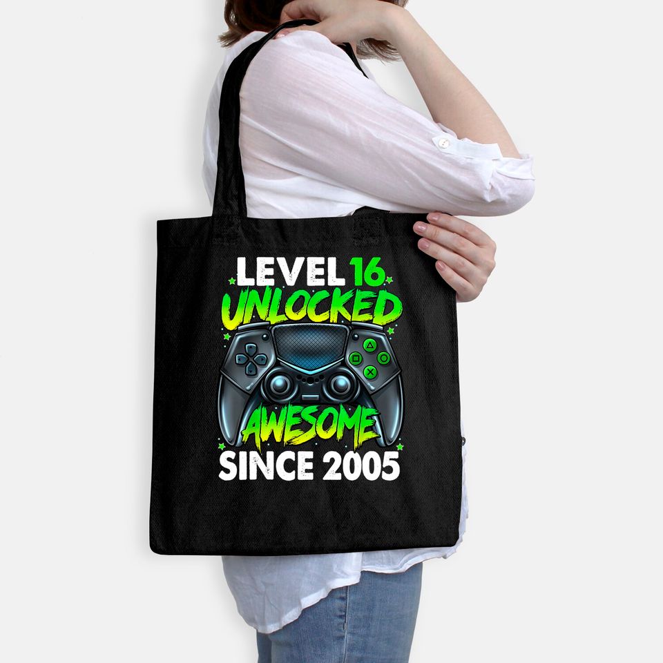 Level 16 Unlocked Awesome Since 2005 16th Birthday Gaming Tote Bag