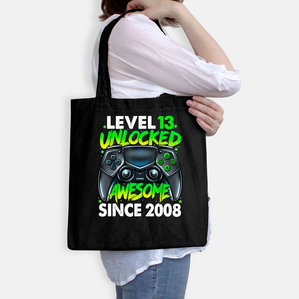 Level 13 Unlocked Awesome Since 2008 13th Birthday Gaming Tote Bag