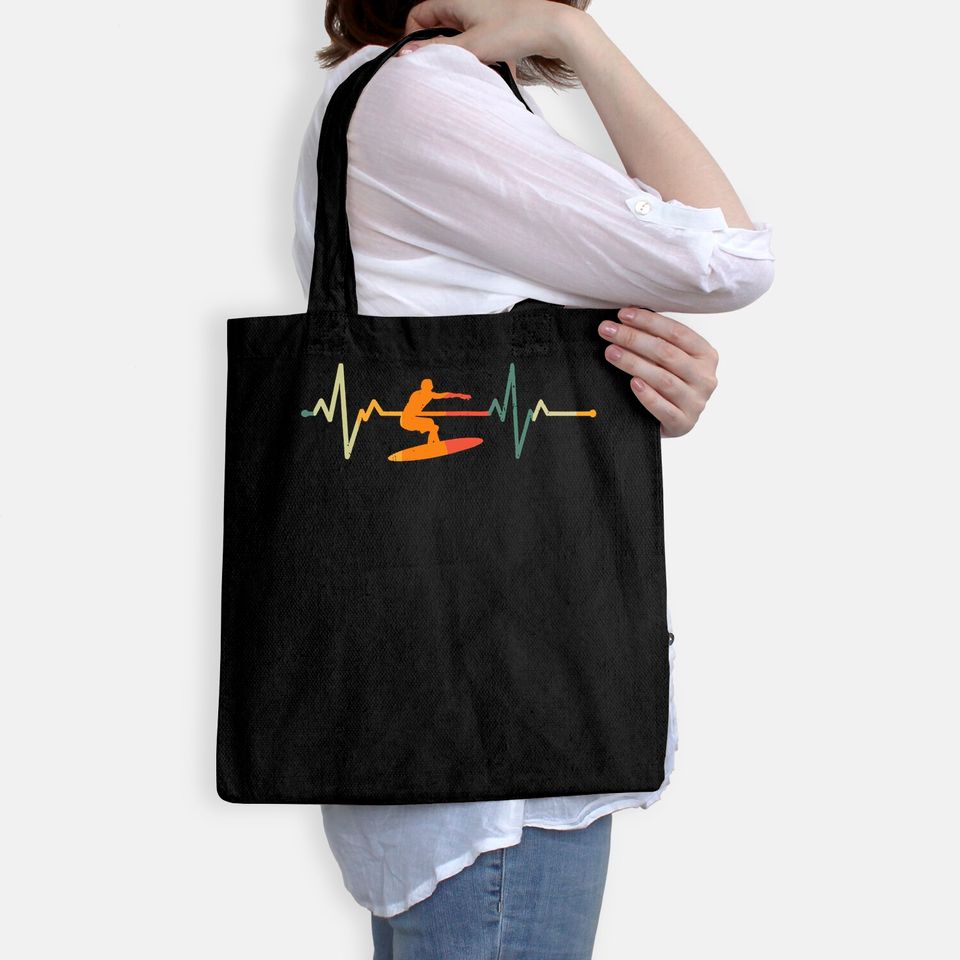 Surf Surfer Gift Heartbeat Waves Surfing Tote Bag