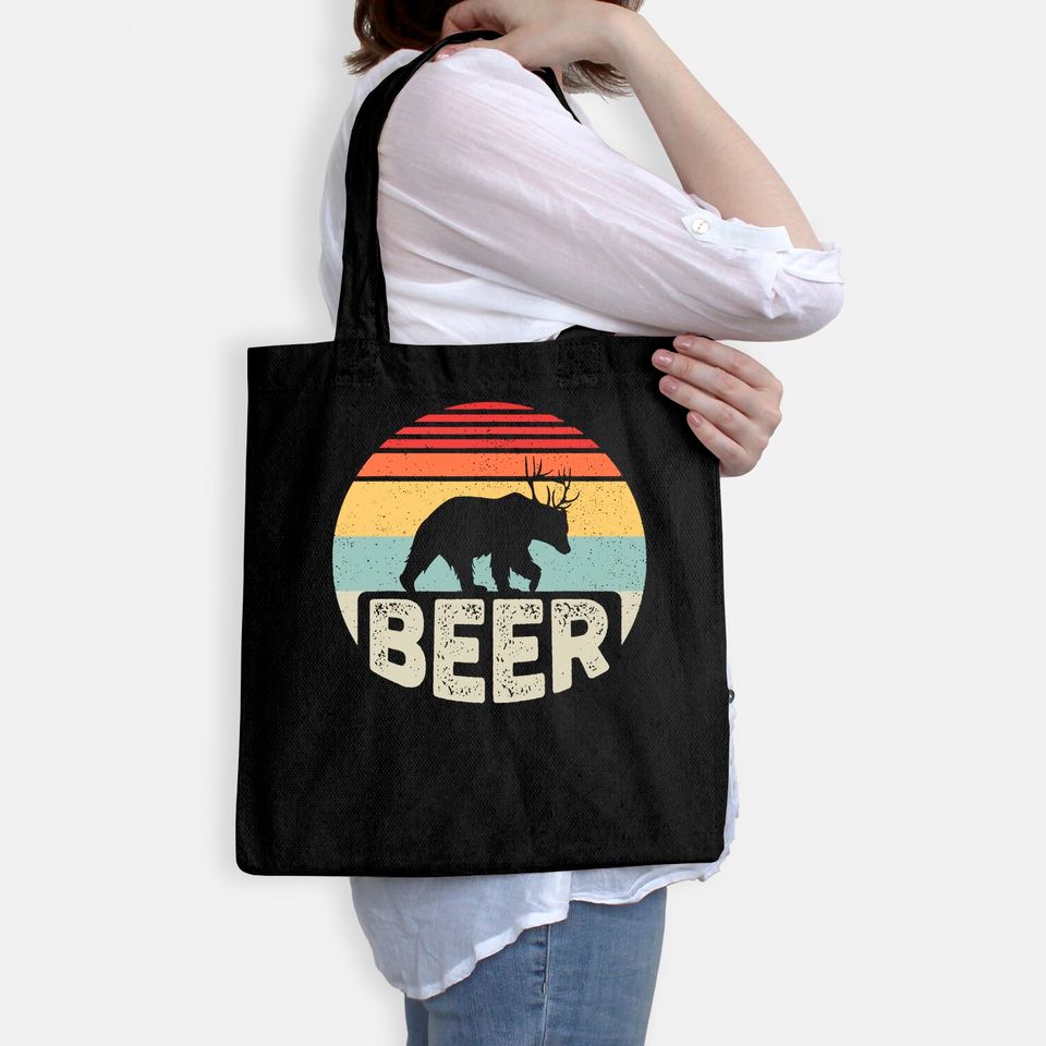 Vintage Retro Bear Deer Funny Beer Tote Bag