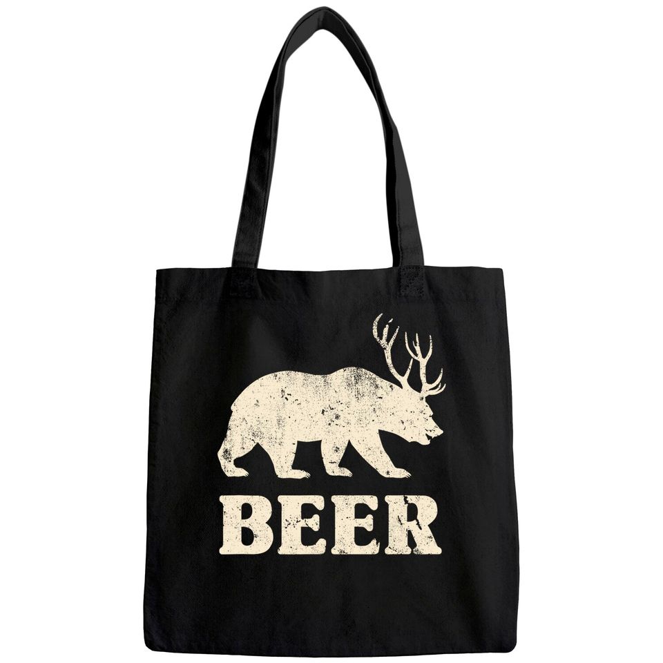 Vintage Bear Deer Funny Beer Tote Bag