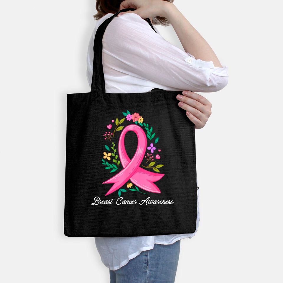 Floral Pink Breast Cancer Awareness In October We Wear Pink Tote Bag