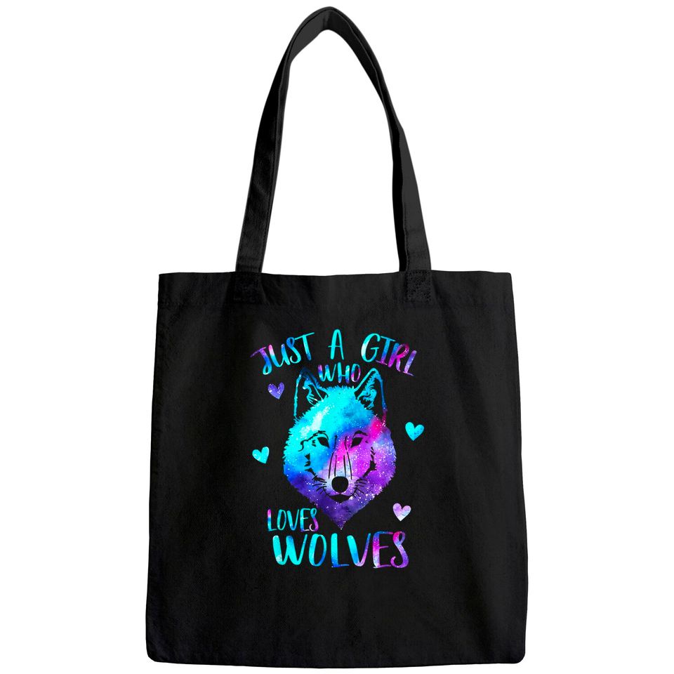 Just a Girl Who Loves Wolves Themed Galaxy Space Wolf Tote Bag