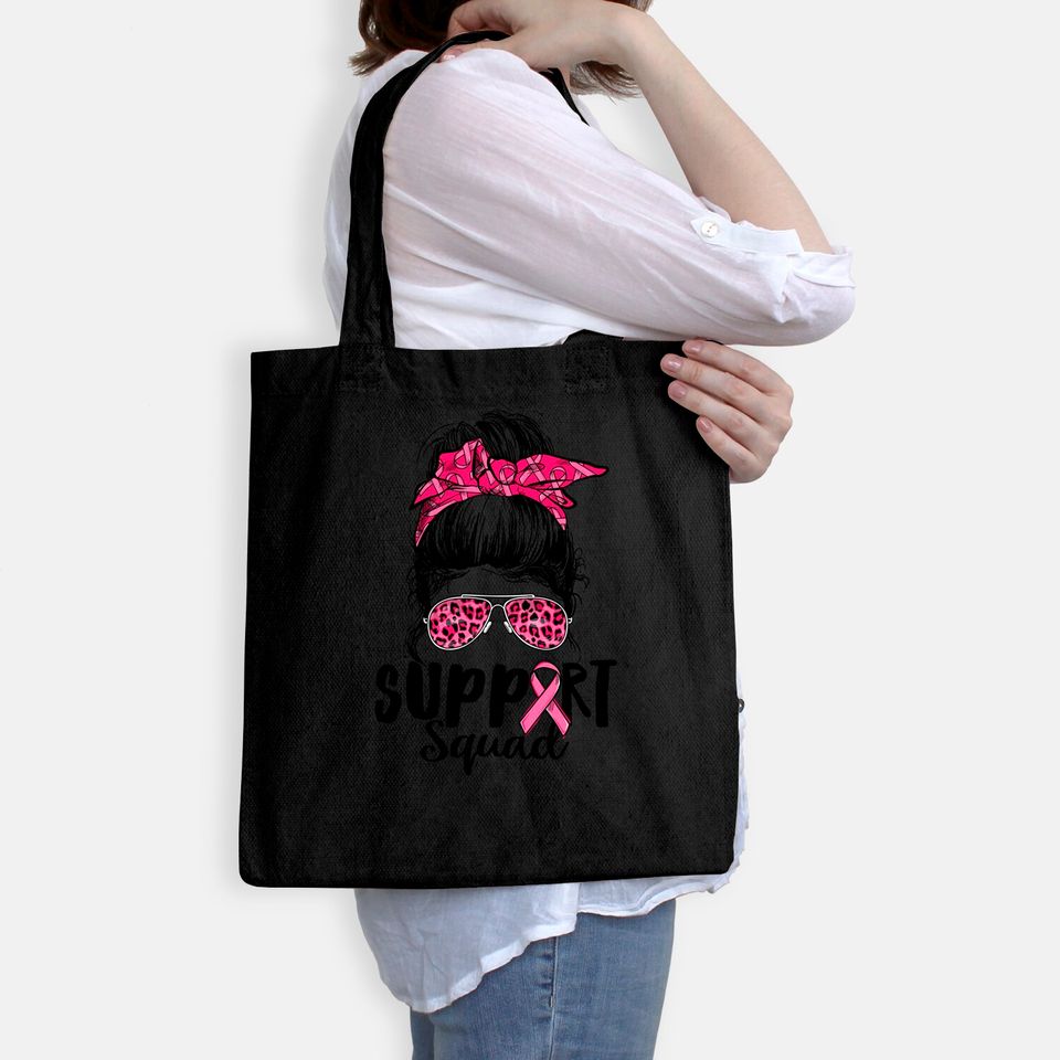 Support Squad Messy Bun Pink Warrior Breast Cancer Awareness Tote Bag