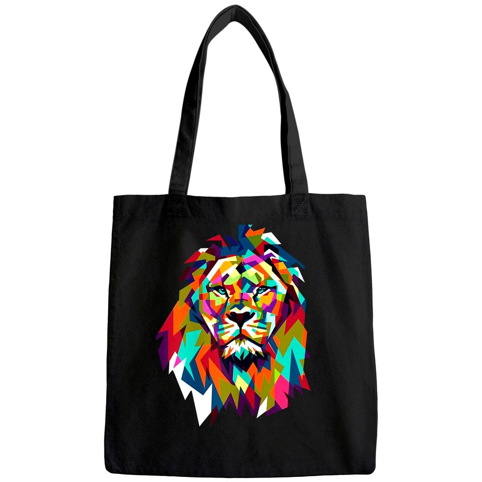 Cool Leo Star Sign Geometric African Animal Cat Lion Face Tote Bag