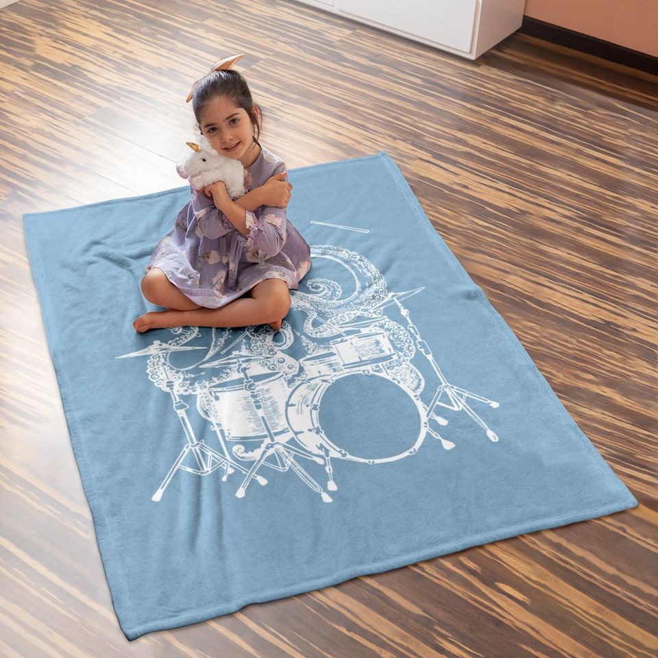 Drummer Octopus Playing Drums Baby Blanket