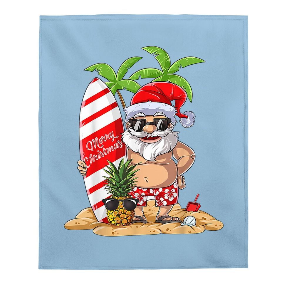 Christmas Santa Hawaiian Surfing Baby Blanket