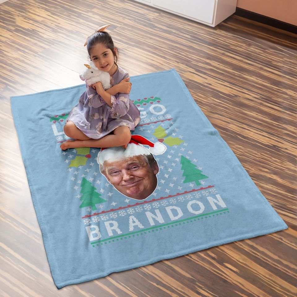 Santa Trump Let's Go Brandon Ugly Sweater Pajama Christmas Baby Blanket